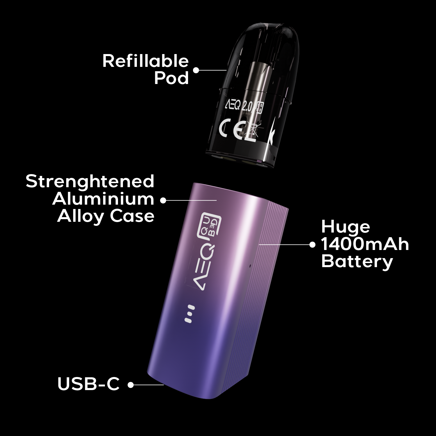 AEQ QUB3D Pod Vape Device 1400mAh Battery