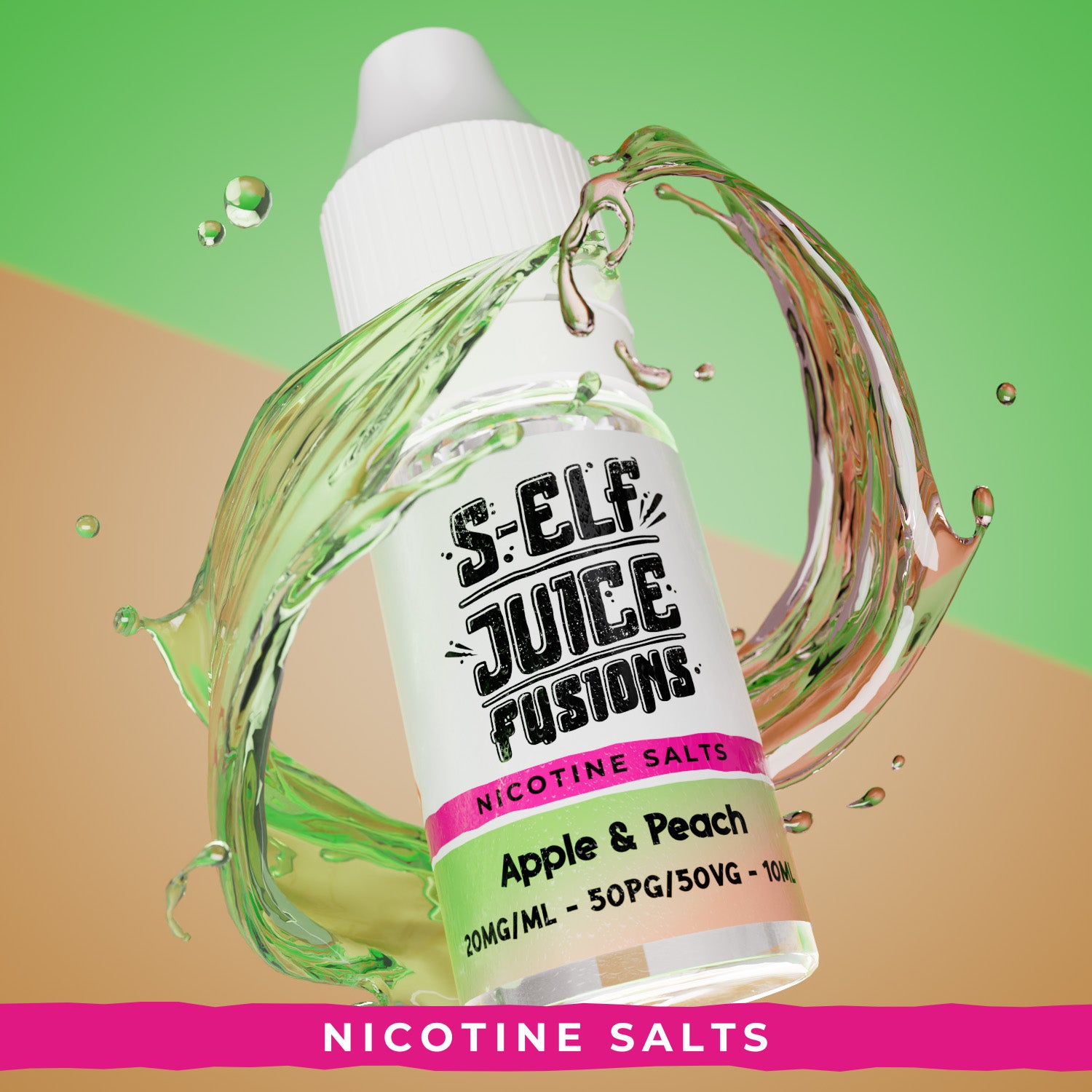 Apple & Peach 10ml Nicotine Salt Vape E-Liquid UK S-Elf Juice Fusions