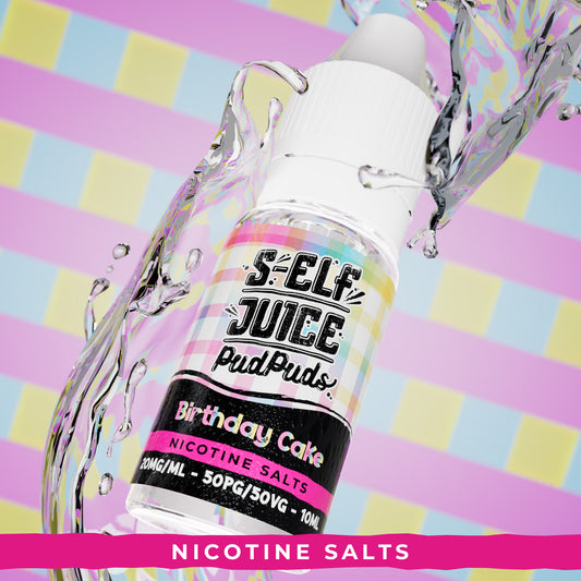 Birthday Cake 10ml Nicotine Salt Vape E-Liquid UK S-Elf Juice Pud Puds