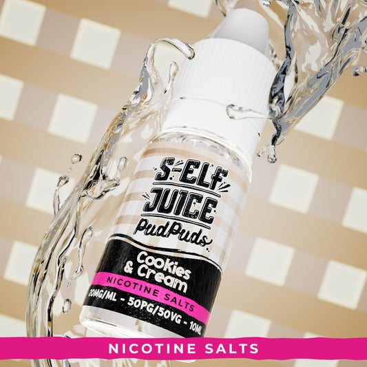 Cookies & Cream 10ml Nicotine Salt Vape E-Liquid UK S-Elf Juice Pud Puds