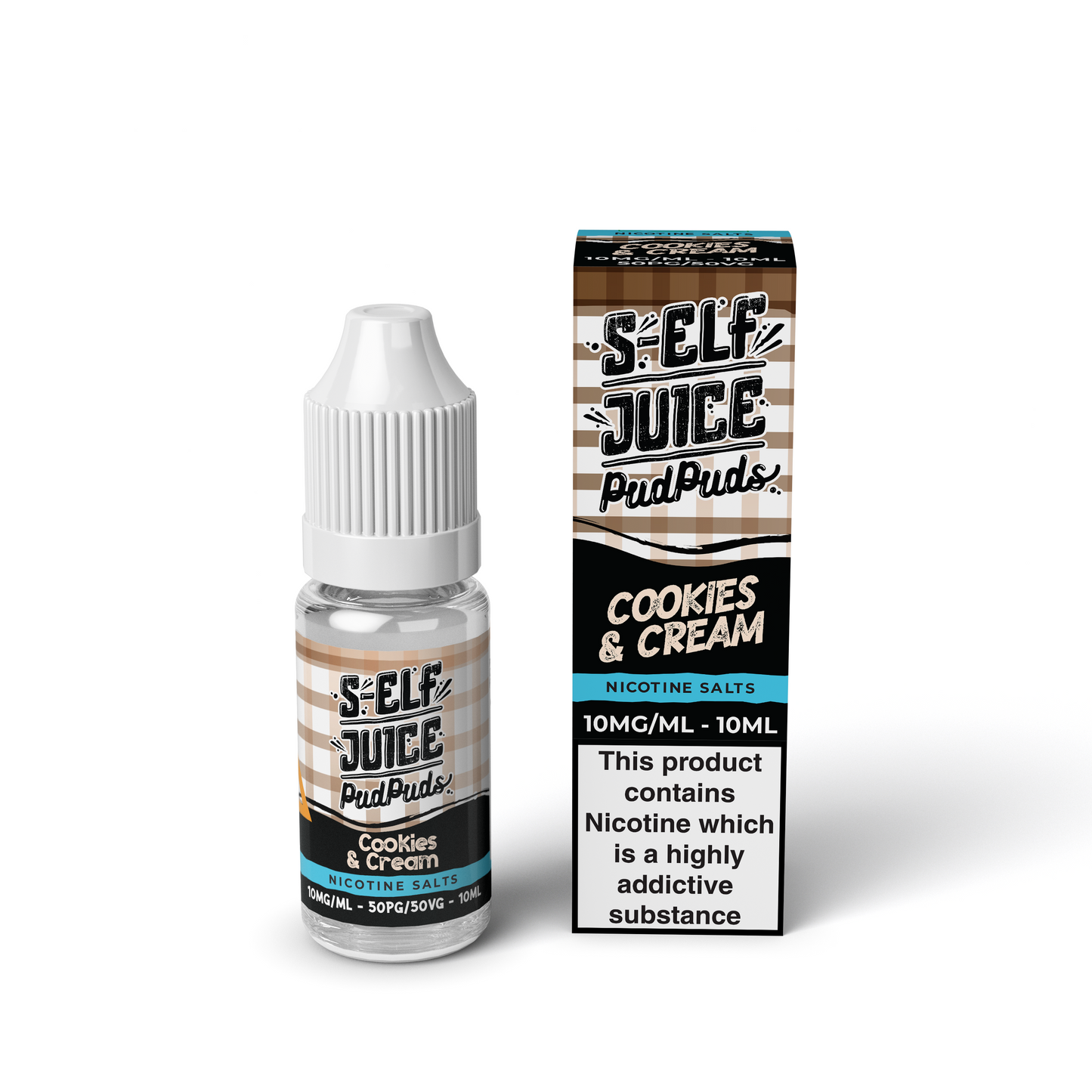 Cookies & Cream 10ml Pack Nicotine Salt Vape E-Liquid UK S-Elf Juice Pud Puds